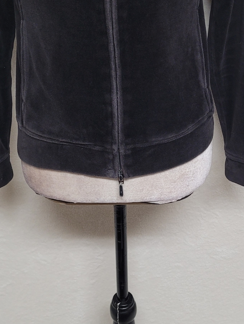 Rare 90s Vintage Fetish By Eve Spell Out Black Velvet Fitted Zip-Up Hoodie S - Picture 6 of 13
